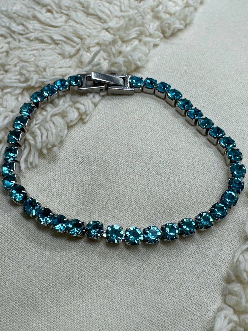 Teal Crystal Tennis Bracelet | Steel | Small Wrist